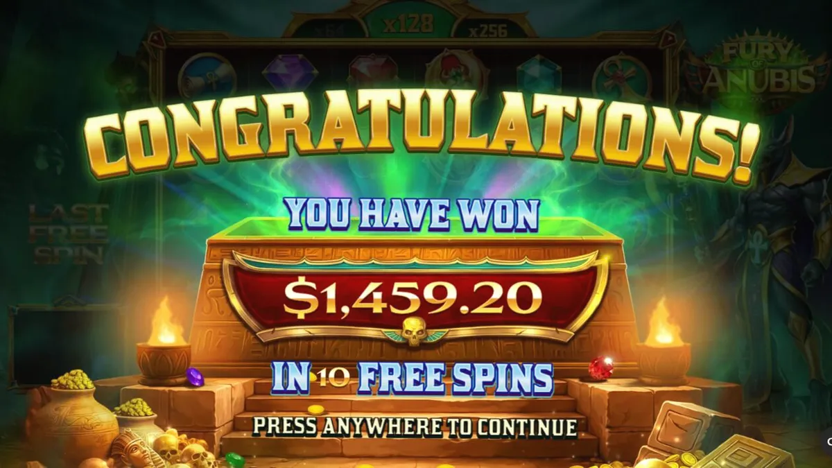 Interface do jogo de slot Fury of Anubis com temática egípcia sombria